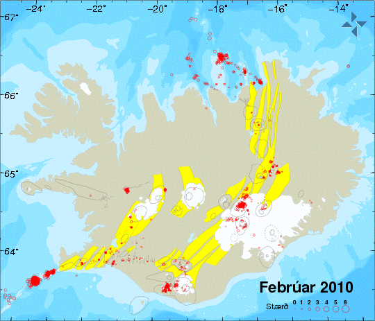 Jarðskjálftavirkni í febrúar 2010