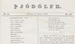 Af forsíðu Þjóðólfs 28.2. 1866