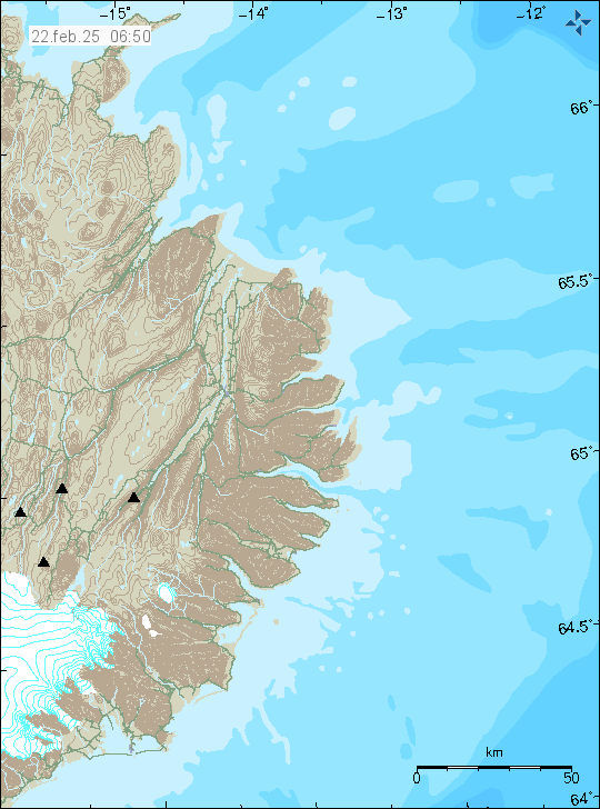 Kort með staðsetningum jarðskjálfta