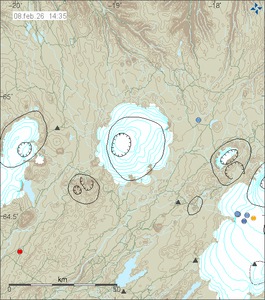 Kort með staðsetningum jarðskjálfta