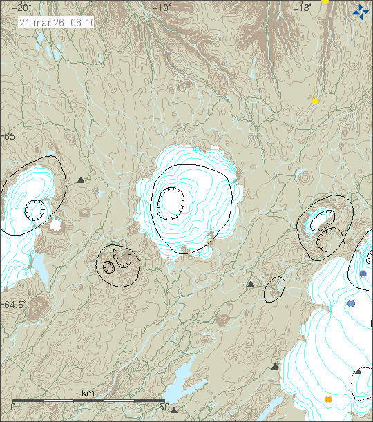 Kort með staðsetningum jarðskjálfta