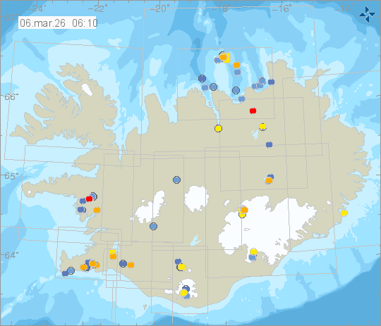 Kort með staðsetningum jarðskjálfta