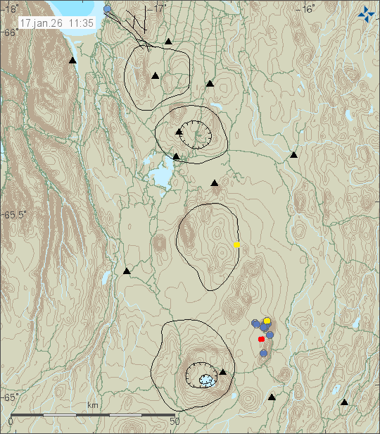Kort með staðsetningum jarðskjálfta
