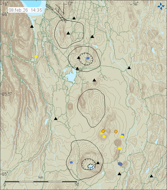 Kort með staðsetningum jarðskjálfta