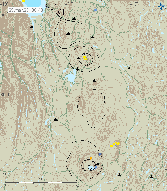 Kort með staðsetningum jarðskjálfta