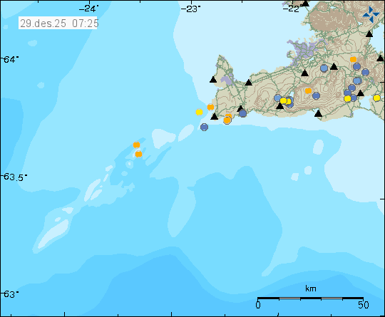 Kort með staðsetningum jarðskjálfta