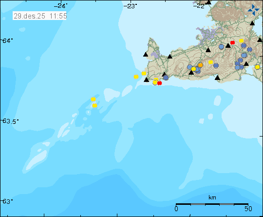Kort með staðsetningum jarðskjálfta