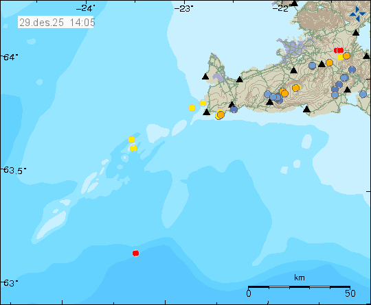 Kort með staðsetningum jarðskjálfta