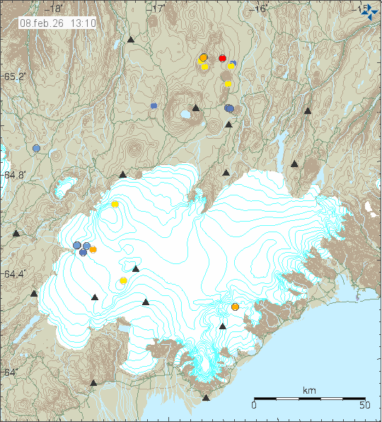 Kort með staðsetningum jarðskjálfta