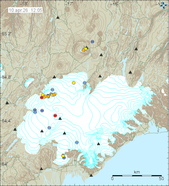 Kort með staðsetningum jarðskjálfta
